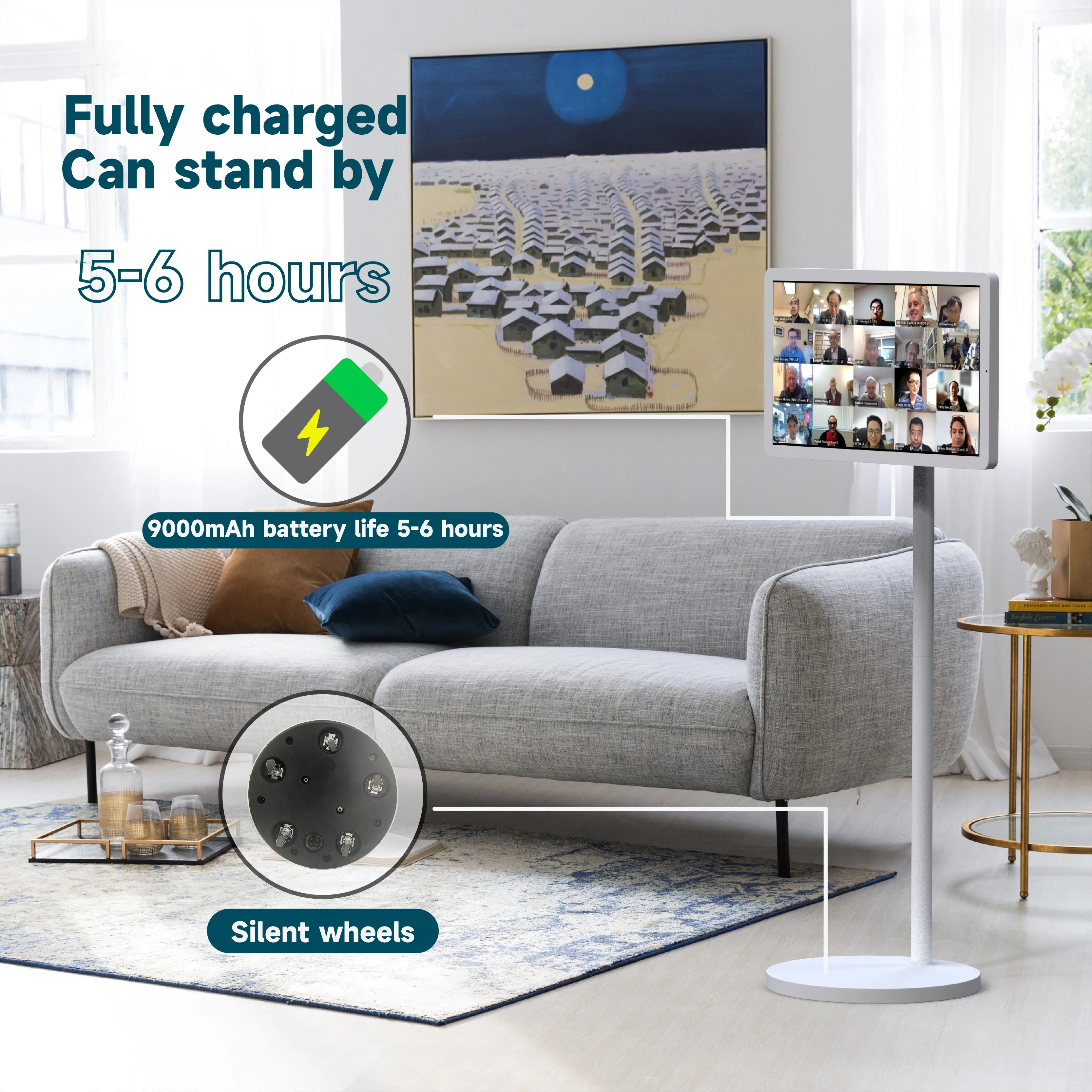 Bestie Portable mobile TV on wheels 21.5 inch touch screen smart TV monitor industrial JCPC home android 12 stand by tv