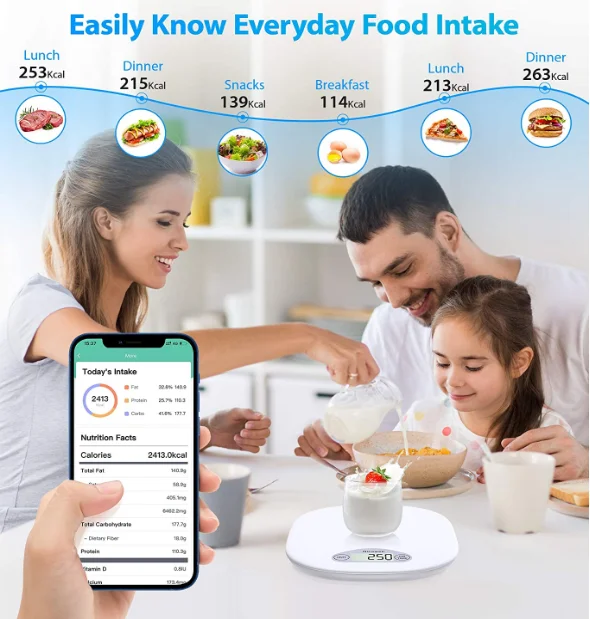 
Food Nutrition Smart Scale, Calorie Protein Analyzer Kitchen Scale for Baking, Cooking and Coffee Scale with 