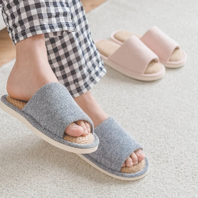 UTUNE Linen Ladies Slipper Home Sandal Four Seasons Bamboo Slides Men Couple Indoor Women Slippers Shoes