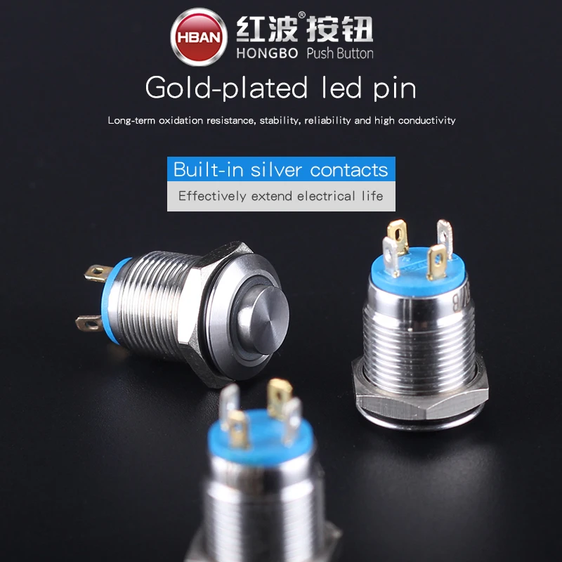 ATM Emergency call button 12mm high head ring led red illuminated ip65 pushbutton