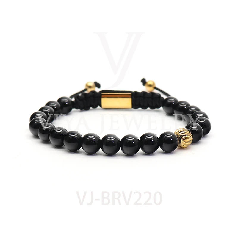 Black Gemstone beaded with Stainless steel beads Customized Bracelets