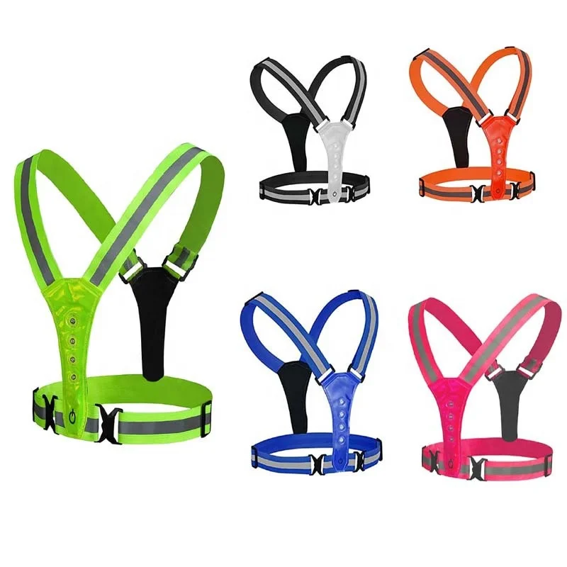 Wejump high visibility adjustable flashing LED light reflective safety elastic vest belt strap for outdoor running sport