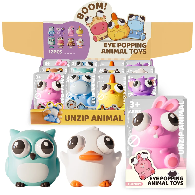 Cartoon Animals Pop Out Eyes Squeeze Toy Sensory Fidget Anti-Anxiety Mini Stress Reliever Toys