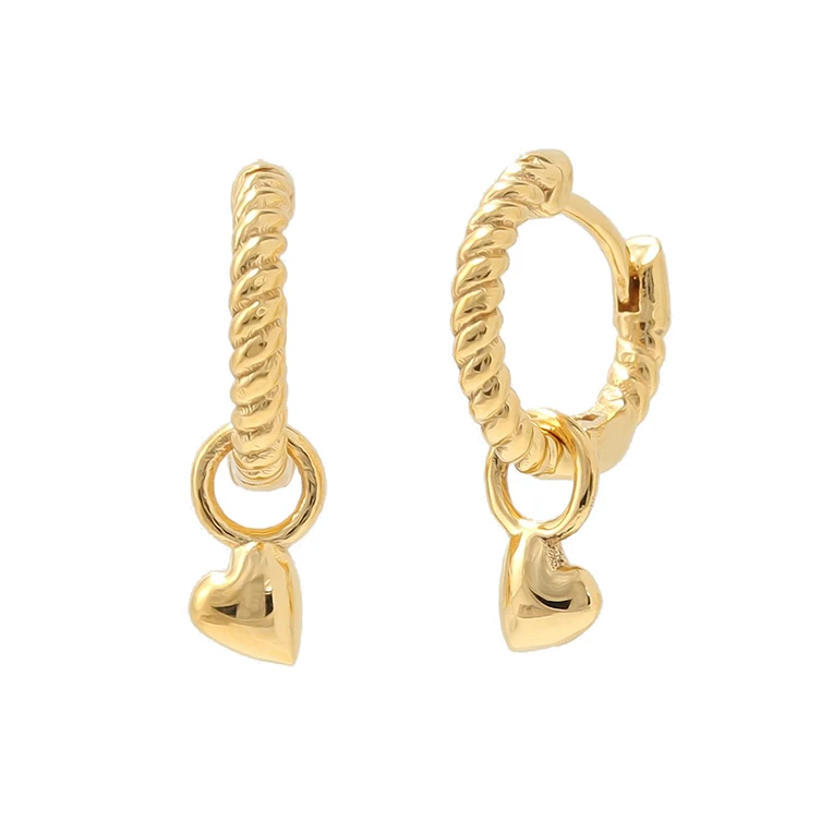 Best sell 18k gold plated sterling silver gold heart charm mini huggie korea earring 925 lot
