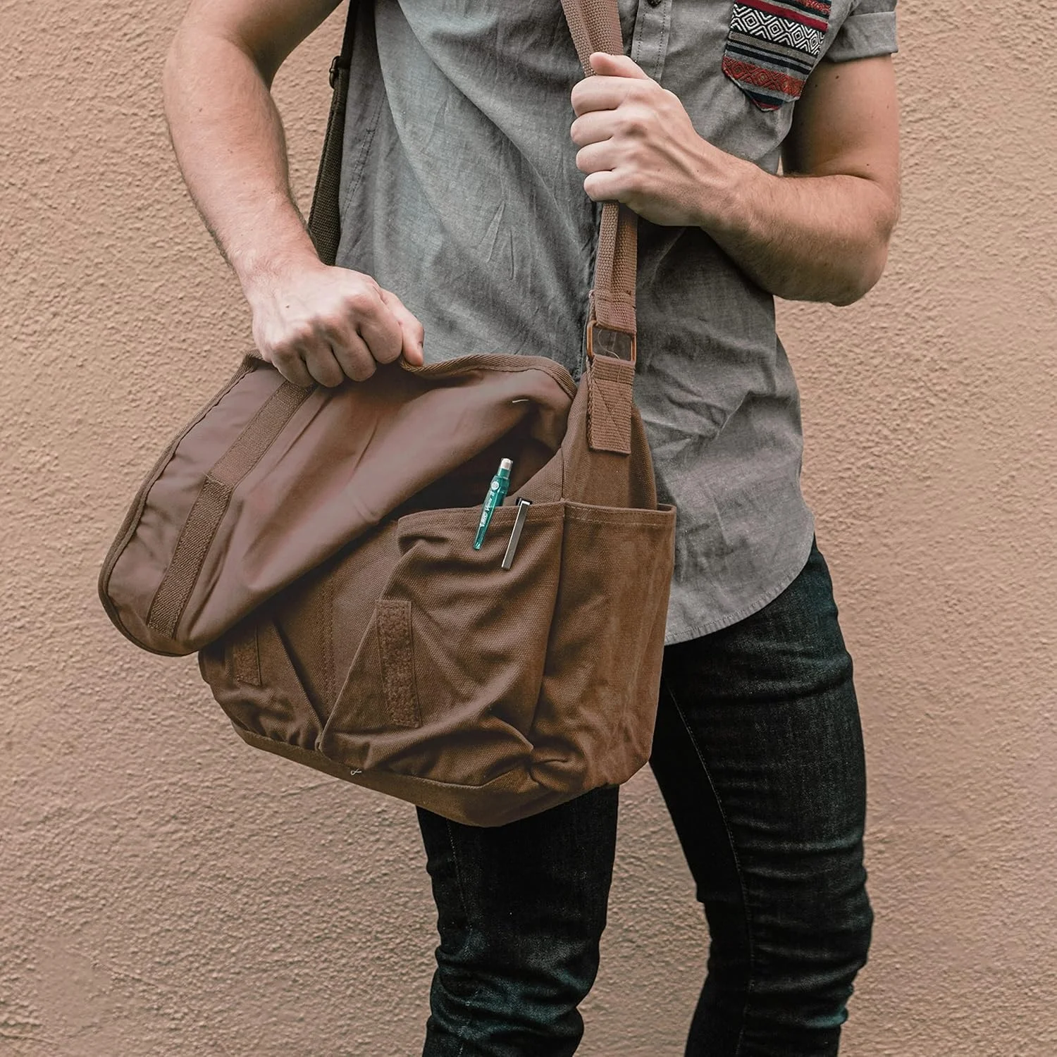 Classic Vintage Messenger Bag - Original Heavyweight Cotton Canvas Shoulder Bag with Upgraded Features