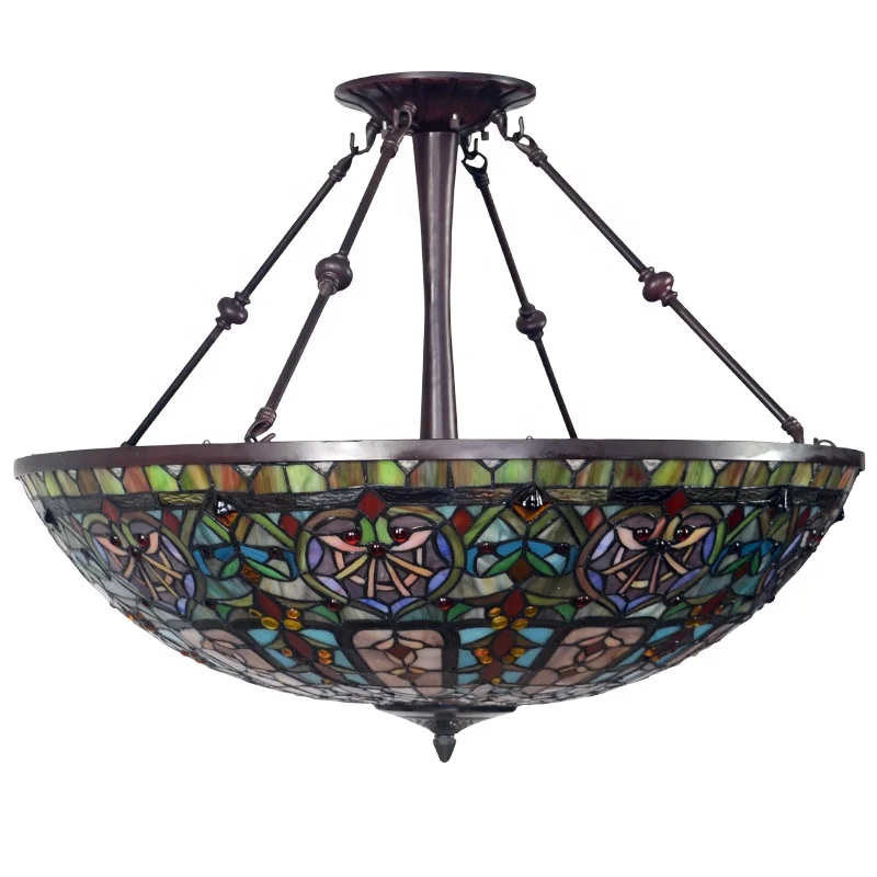 TFC-5441 Tiffany lamps for sale Handcrafted Art Stained Glass 24 Inch Wide Pendant Chandelier Lighting Lamp