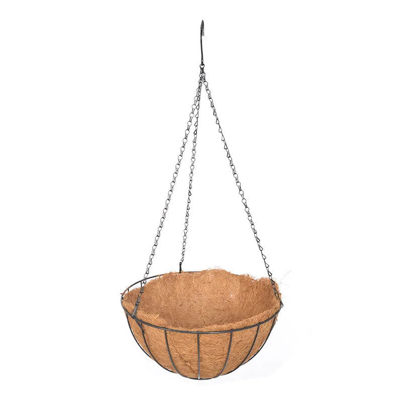 Round Wire Hanging Plant Basket with Coco Coin for Outdoor Decorative