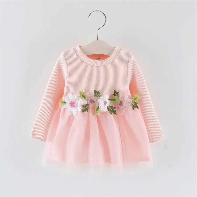 
Bulk Buy Wholesale Infant Little Girl Long Sleeve Ribbed Knitted Top Tutu Skirt Flower Pink Party baby girl tulle dress 
