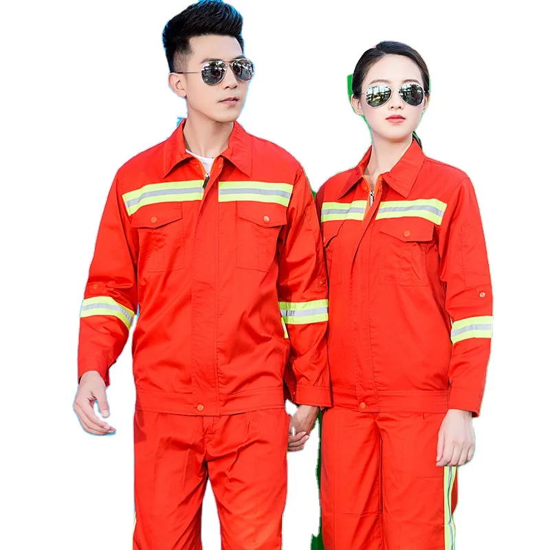 long sleeve sanitation firefighters rescue uniform long sleeve reflective strip overalls Engineer Set