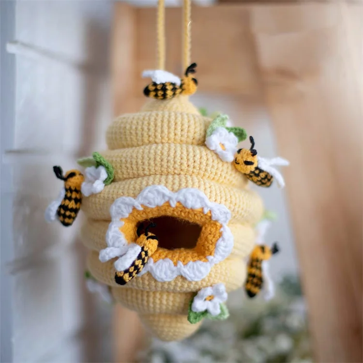 Crochet Beehive Kids Gift Toy Bumble bee Blossom Beehive Amigurumi Handmade Beehive Home Hanging Decor