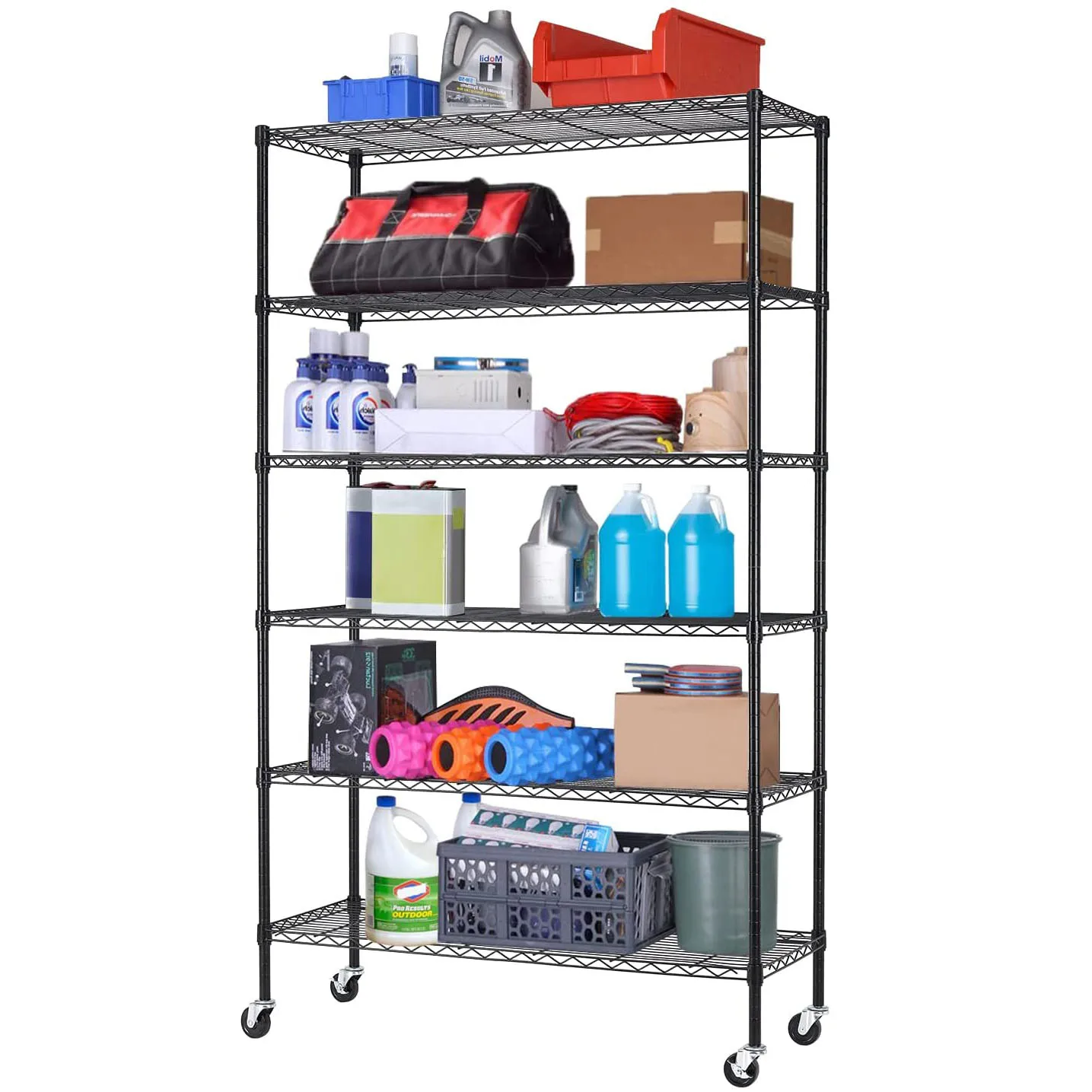 Multipurpose 6 Tier Metal Shelves Adjustable Steel Wire Shelving Unit Rack For Garage Pantry