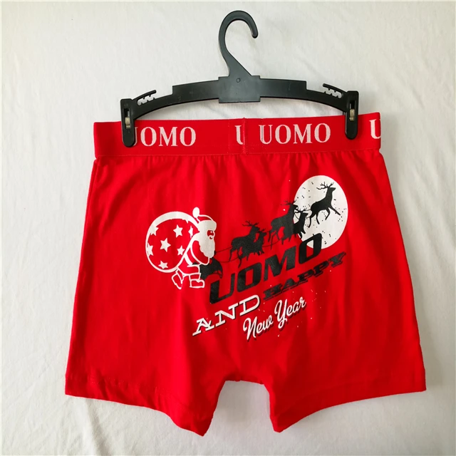 New Fashional Fancy Funny Underpamts Custom Printed Christmas Pattern Underwear Red Boxer Briefs for Men