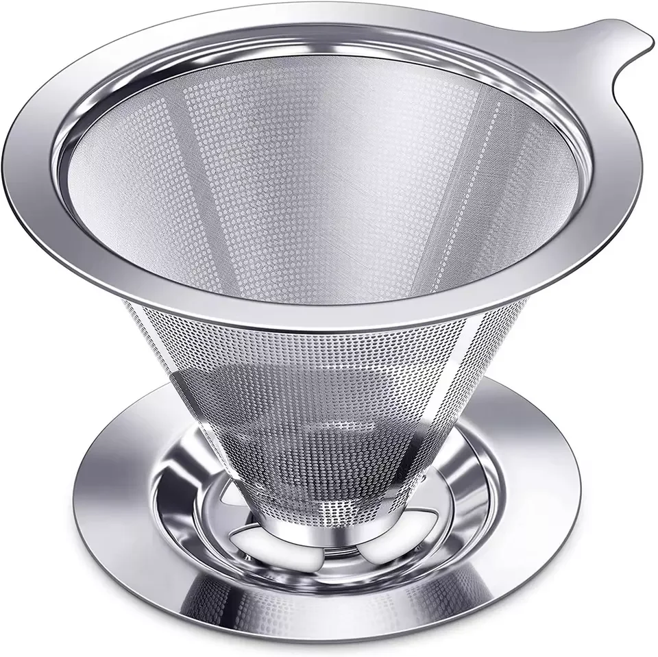 Reusable Double Mesh Stainless Steel filter Coffee Tool pour over coffee dripper set glass pour over coffee maker