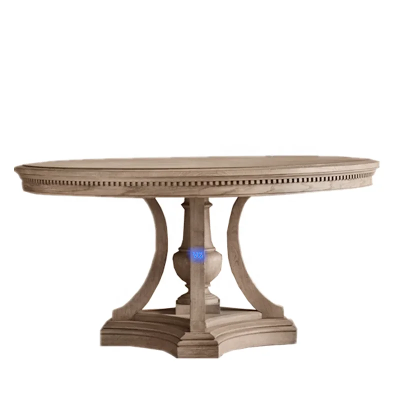 Классический старинный деревянный домашний деревянный стол, круглый стол и стул