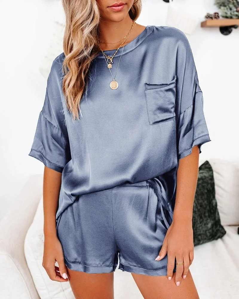 Cowinner Womens Silk Satin Pajama Set Short Sleeve Top and Pants Sleepwear Loungewear Pjs Sets