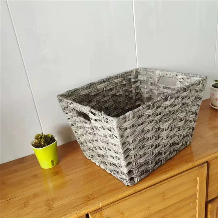 
High Quality Plastic Trapezoid Light Gray Multi-purpose Toy Woven Storage Baskets 