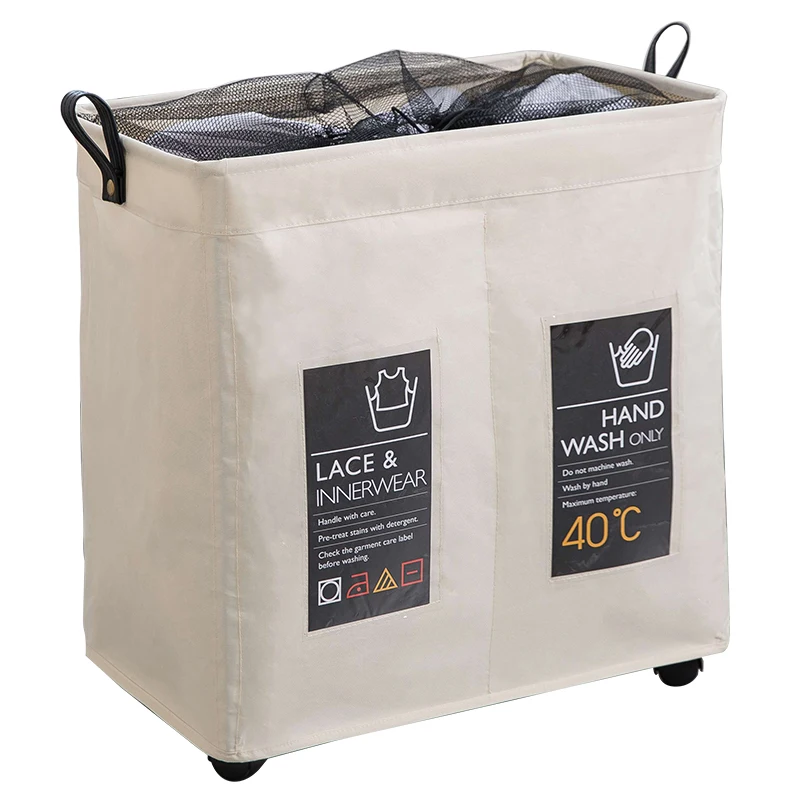 Cheap Square Collapsible Woven Double Laundry Hamper Laundry Basket Compartments On Wheels