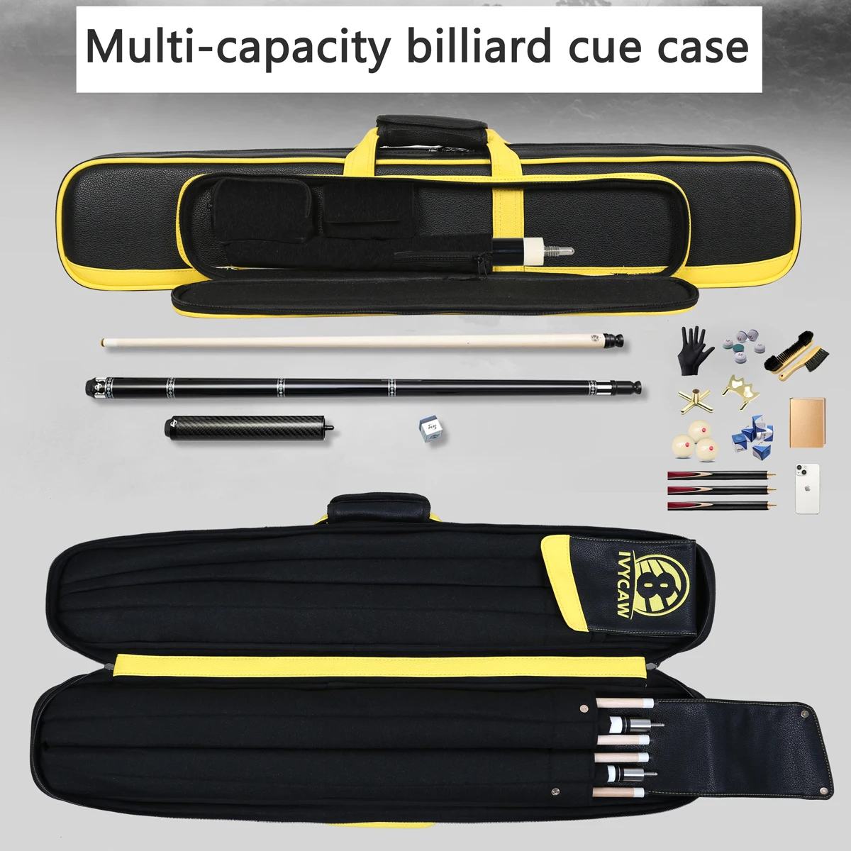 Custom Leather Material 1/2 Barrel 4B8S Snooker Cue case 12-hole Billiard Cue Stick Bag Billiard Pool Cue case