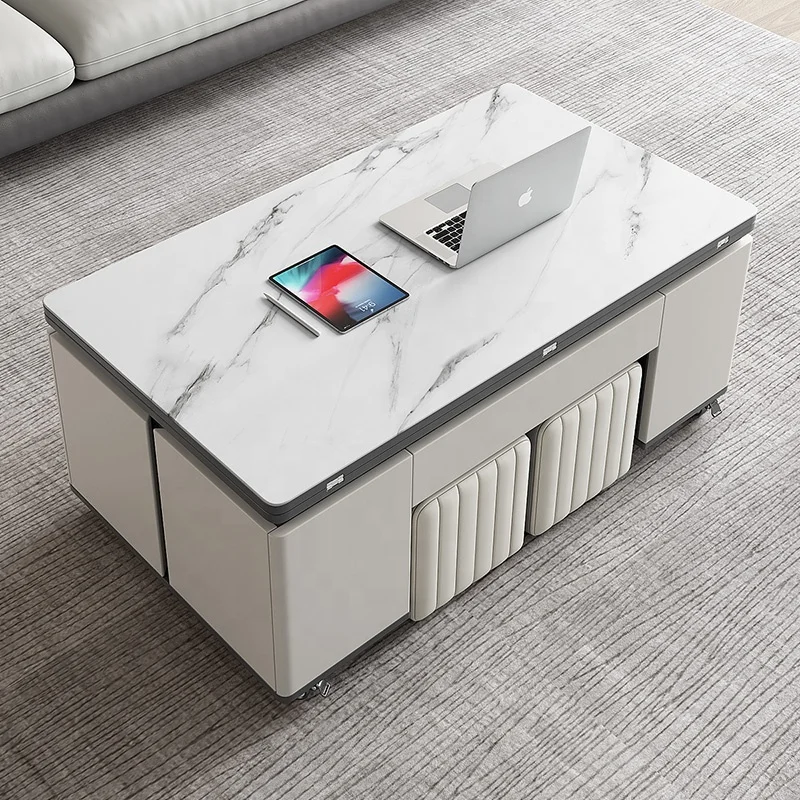 Living Room Modern Lift Top Marble Multifunction Foldable Expandable Coffee Table