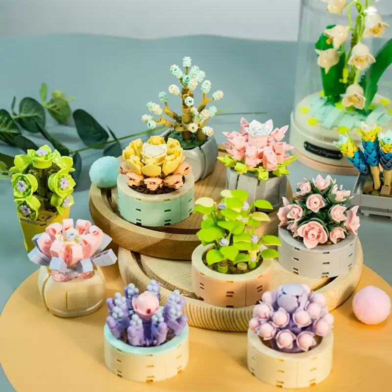 Wholesale Jaki Mini Potted Plants Succulents Building Blocks Sculpture Office Kids DIY Flower Model Cactus Bonsai Bricks Sets