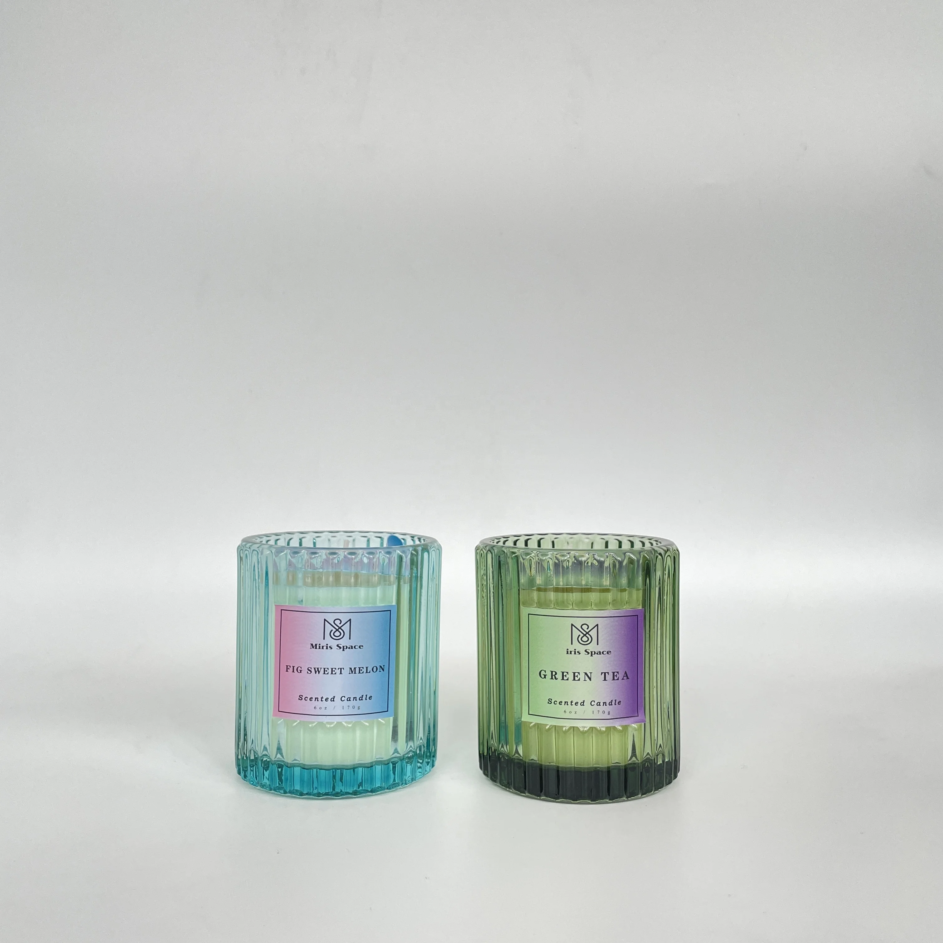 Custom Colored Candle Soy Wax Bulk Embossed Ribbed Glass Candle Jar Soy Candles Scented Luxury Private Label