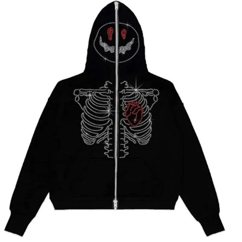 Custom Logo All Over Print Fleece Over Sized Rhinestone Full Men Face Zip Up Hoodies