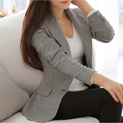 Latest Design Women Fashion Plaid Blazer Elegant Coat Suit  Long Sleeve Turn Down Collar Jacket Leisure British Style Suit
