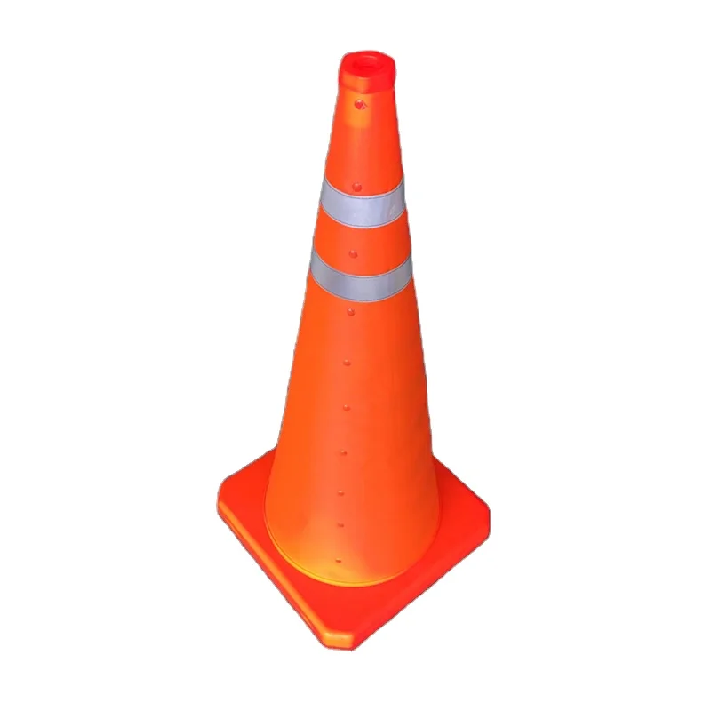 28 Inch Orange Collapsible telescopic road cone with LED warning light on the Top