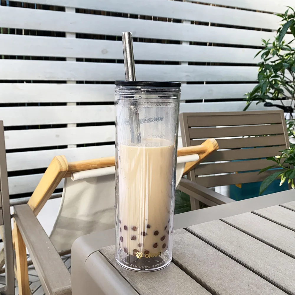 Christmas Gifts 16oz  Boba Tea Bottle Cup Custom Clear Acrylic Reusable Plastic Bubble Tea Tumbler With 12mm Straw