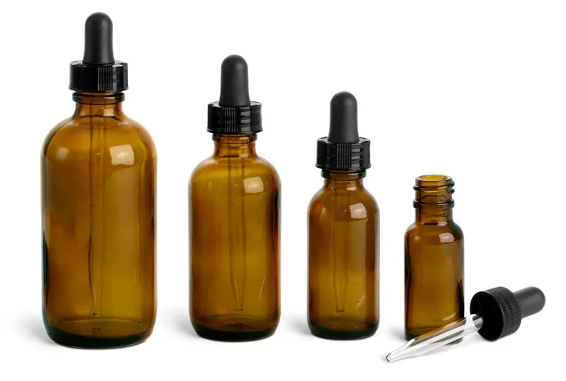 
30ml Boston round amber glass bottles with child proof food grade glass dropper 