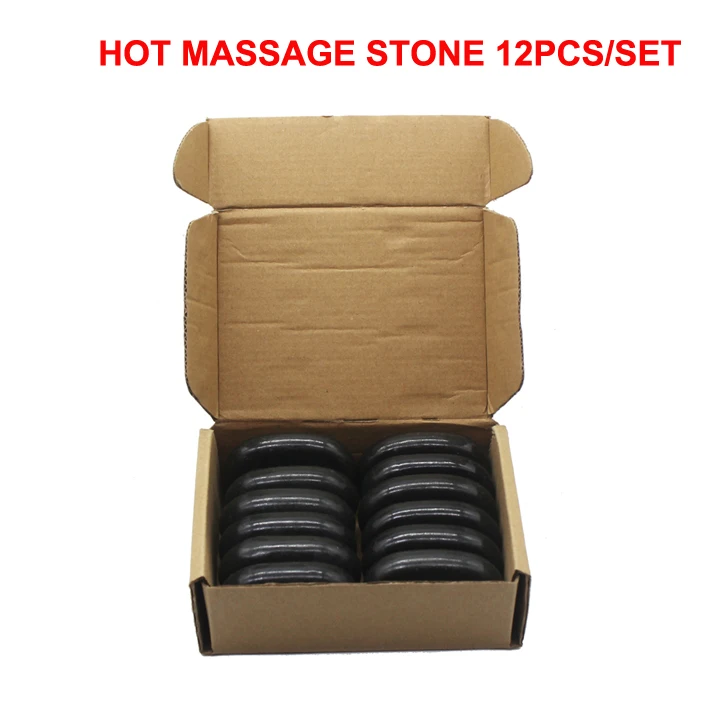 
12 Pcs Professional Massage Hot Stone Natural Heat Retention Basalt for Spa, Massage Therapy and Relaxation 