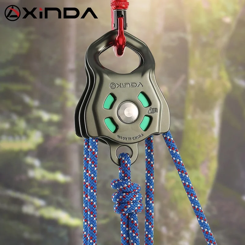XINDA CE UIAA certified 7075 aluminium  double pulley with ball bearing for rescue traversing lifting climbing