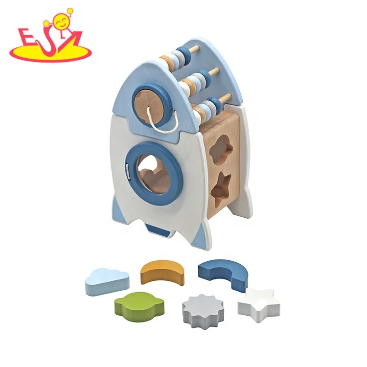 New Design Multifunctional Rocket Shape Wooden Shape Sorter Box For Kids W12D449