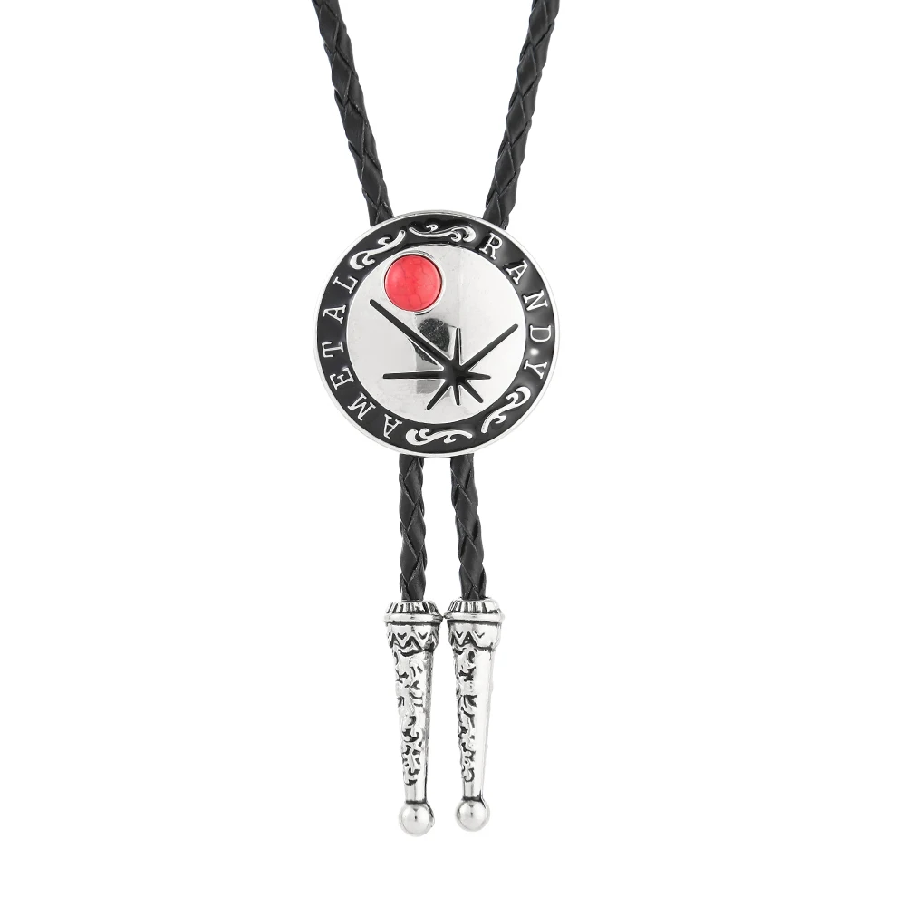 Hot Sale Metal Round Shape Small Gem Bolo Tie Western Bolo Tie Men Cowboy Bola Tie