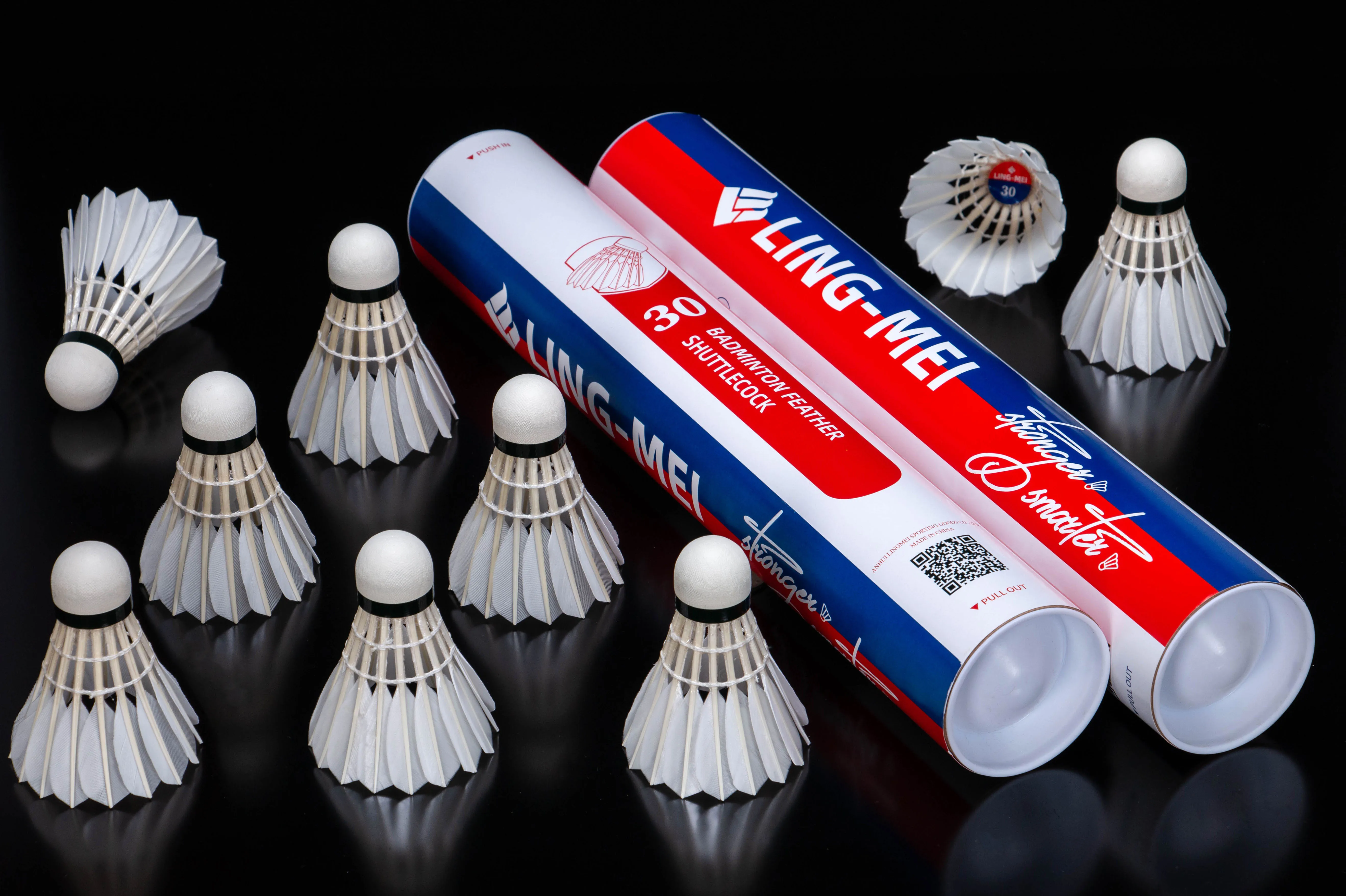 In Stock Own Factory Durable Stable 2024 Olympics LINGMEI-30 Goose Duck Badminton Shuttlecock For Tournament Training Fitness