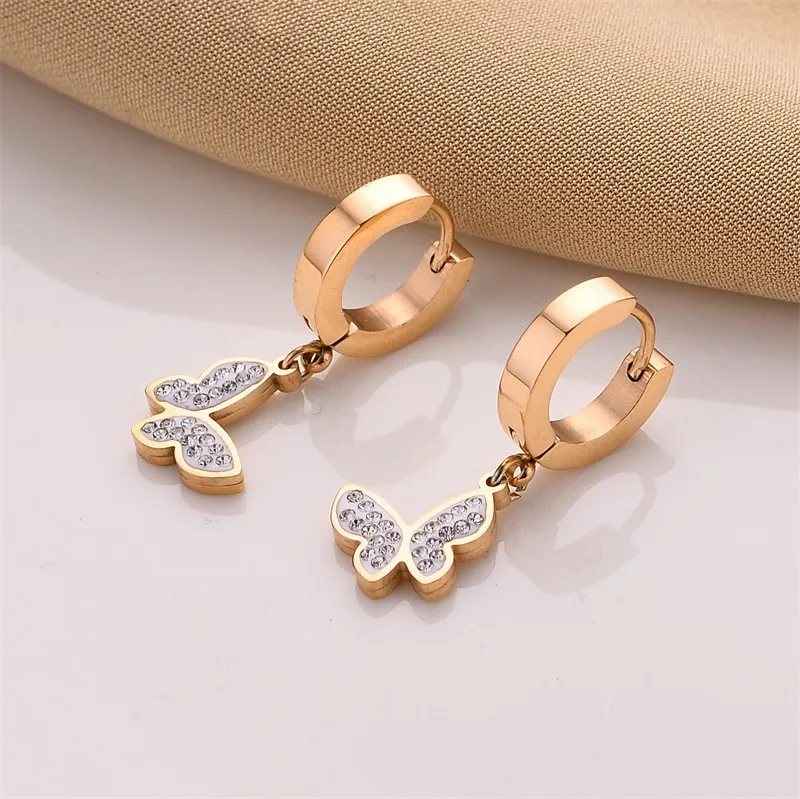 wholesale Titanium steel non fading  18k gold plated earrings set cheap  teddy bear earrings butterfly clip earring