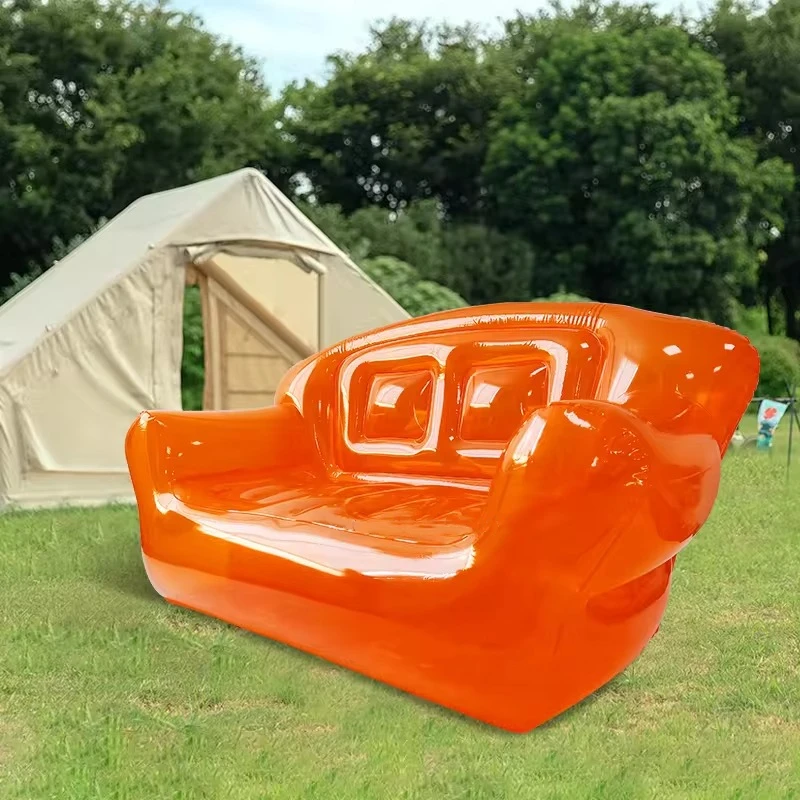 Outdoor PVC Transparent Clear Double Seat Inflatable Living Room Air Sofa Family Inflatable Sun Loungers Double Sofa Bed