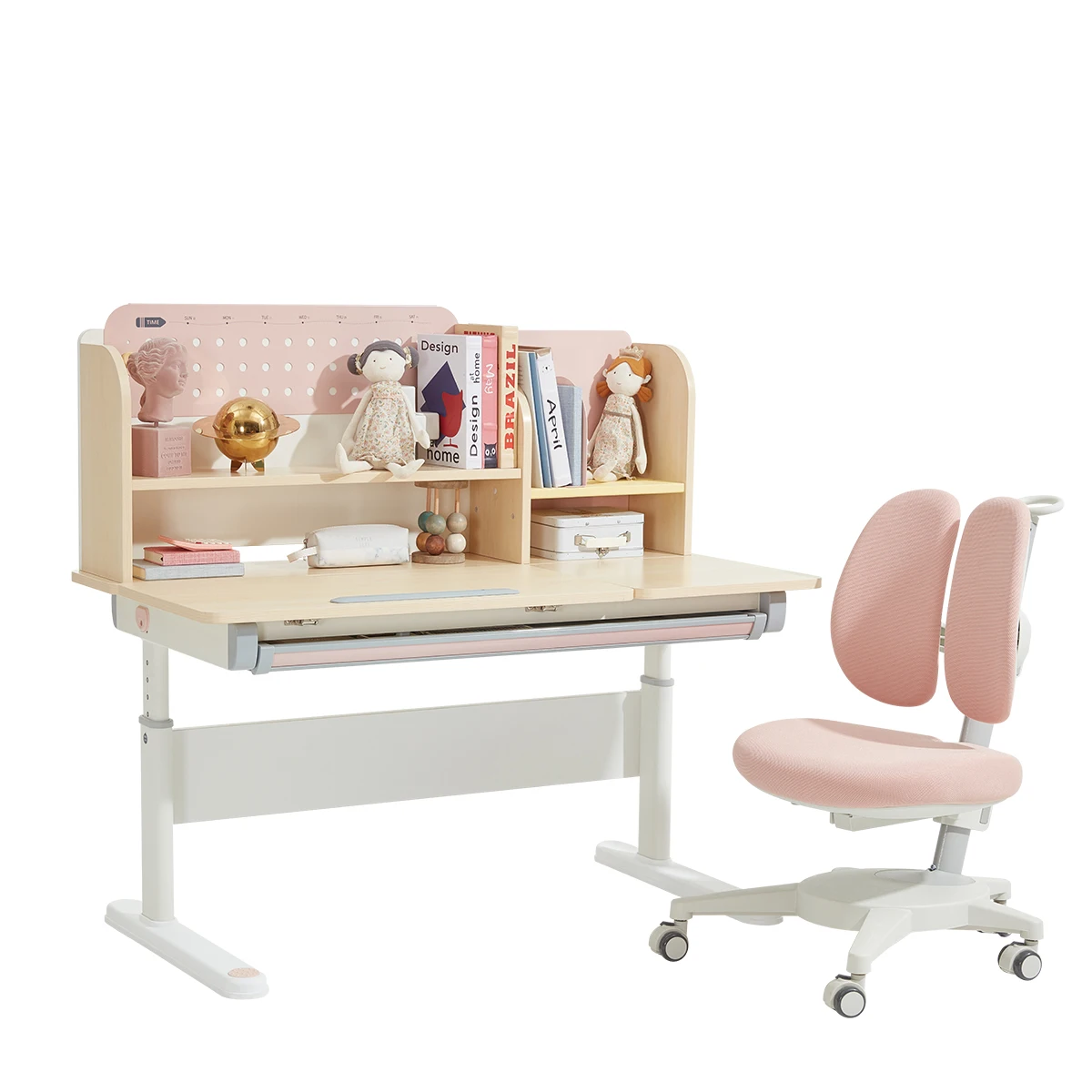 
2M2KIDS Amz Hot Sale Height Adjustable Study Table for Kids Solid Wood Ergonomic Kids Study Desk with Drawer 