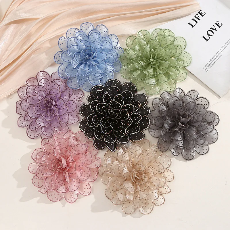 New designer Organza Lace 3D Flower Fabric Patch Evening Dress Dance Clothes Decoration Rhinestone Applique