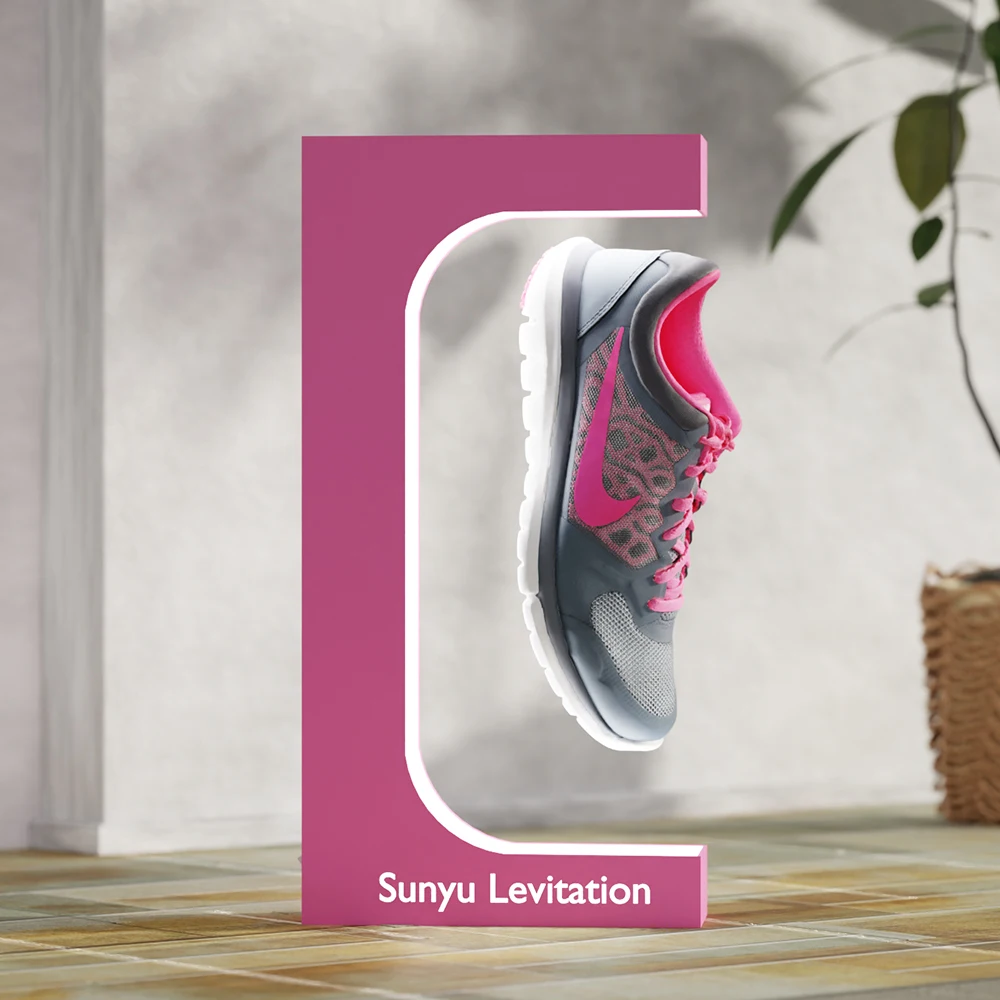 Levitation Shoes Display Magnetic Floating Shoe Display Rack Acrylic Hiking Shoes Display Racks with LED Light