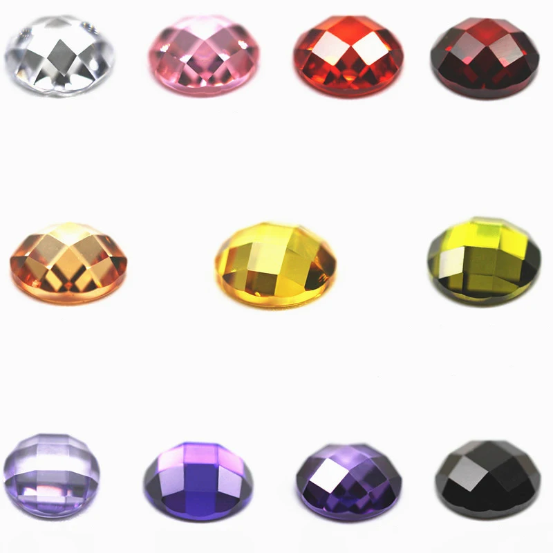 3MM-12MM 5A Round Flat Back Rose Cut Cubic Zirconia Stone Checkered Cutting Board Loose Gems Synthetic Single Grid CZ Stones