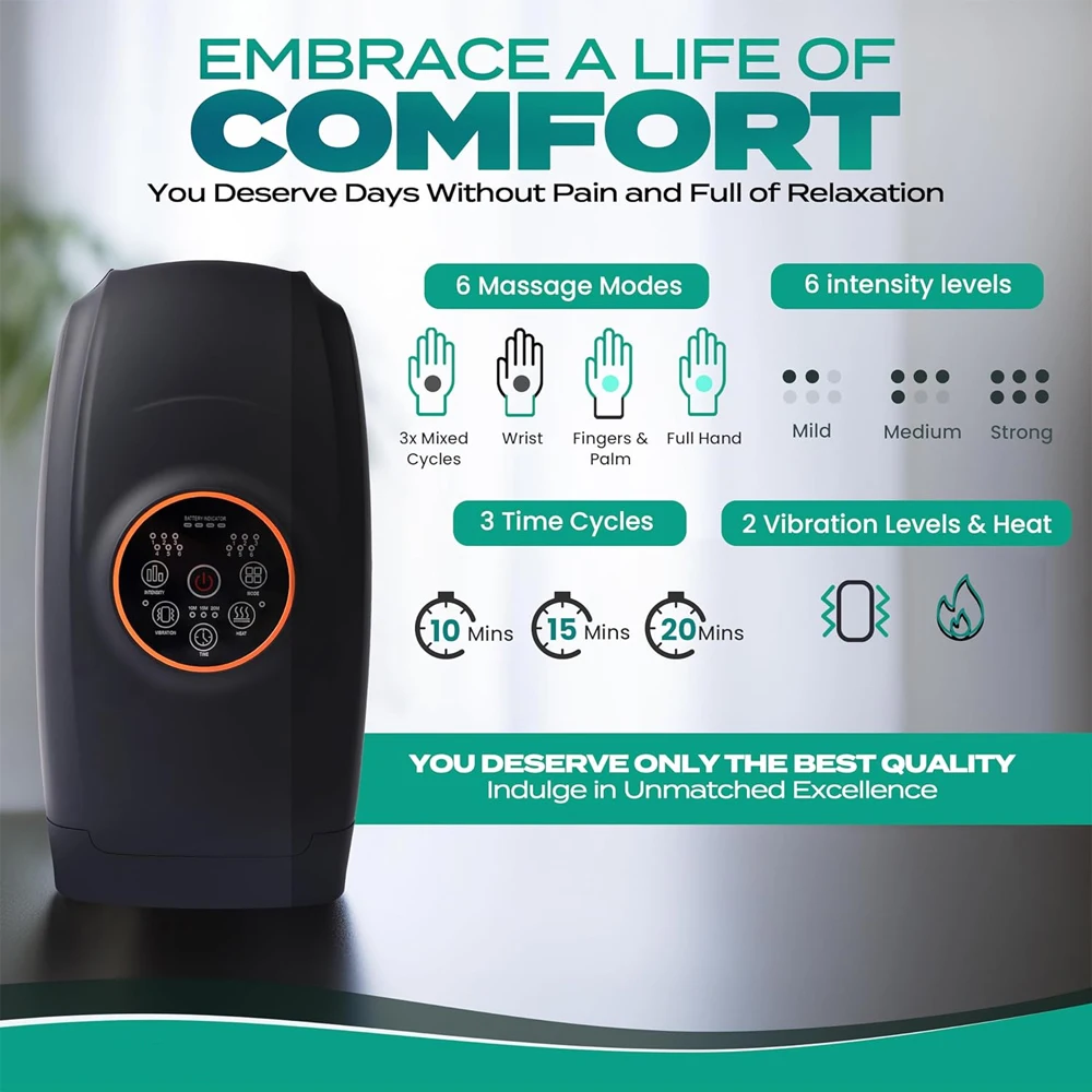 Best Selling 2024 Health Care Wireless Electric Hand Massager with 3 Levels Compression & Heat Cordless Hand Massager Machine