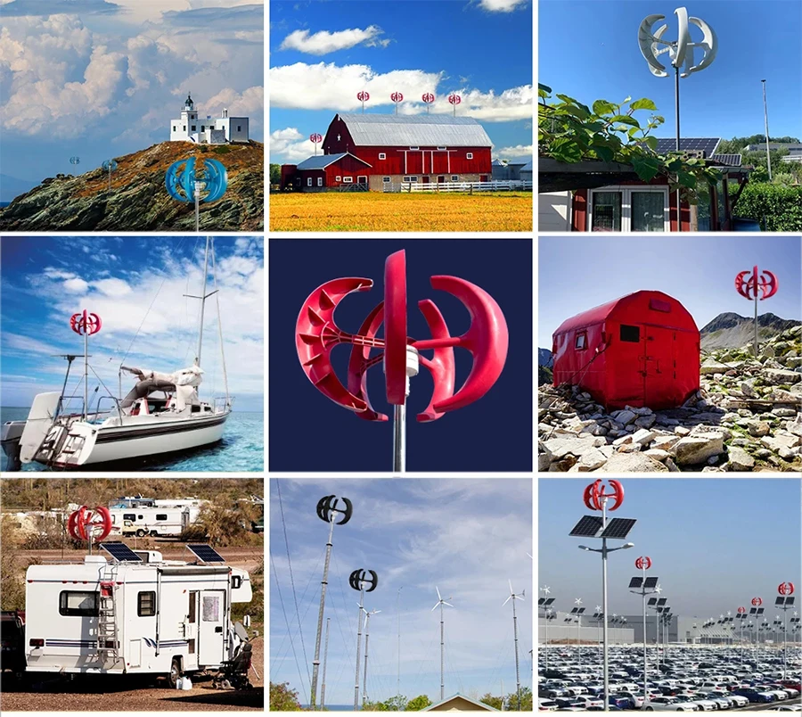 Red Lantern Type  5Pcs 100W 200W 300W RV Vertical Axis Wind Turbine for Street Lighting
