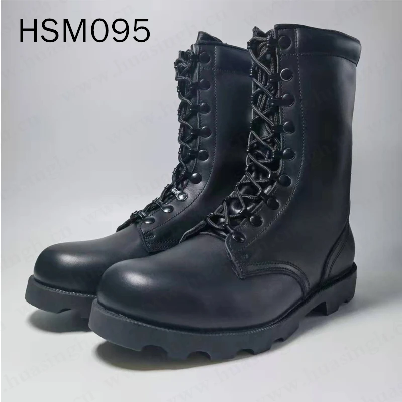 ZH,pure leather outdoor black tactical boots with side zipper strong grip hard rubber outsole training combat boots HSM095