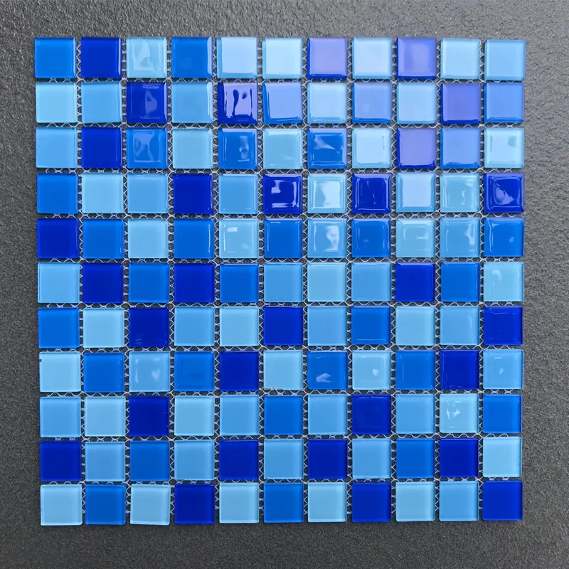 Crystal Glass Mosaic Tiles from China Blue and White Pool Tile Glass Material Mixed Color Square 300*300mm Mesh-monuted Parquet