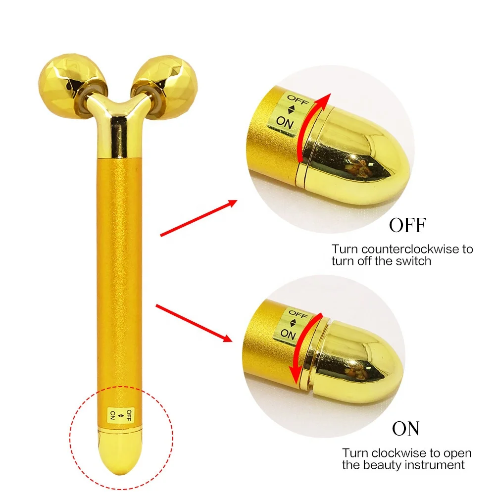 Skin rejuvenation slimming Facial massager device metal face roller T shaped 24k gold beauty bar