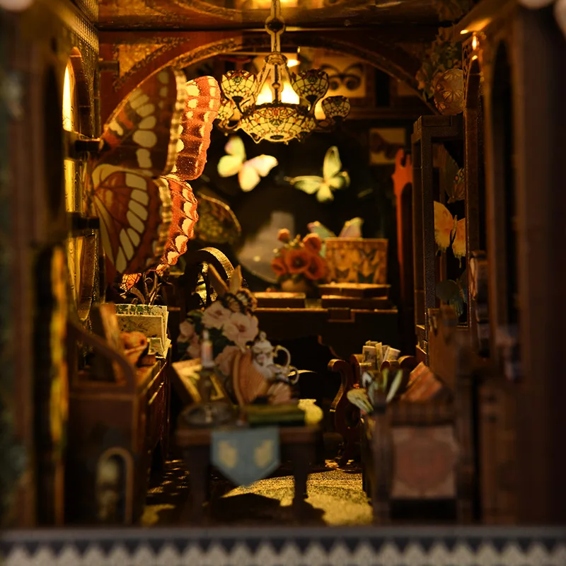 Diy book nook Girls heart butterfly collection room diy book nook handmade assembled model doll house for girls creative gift