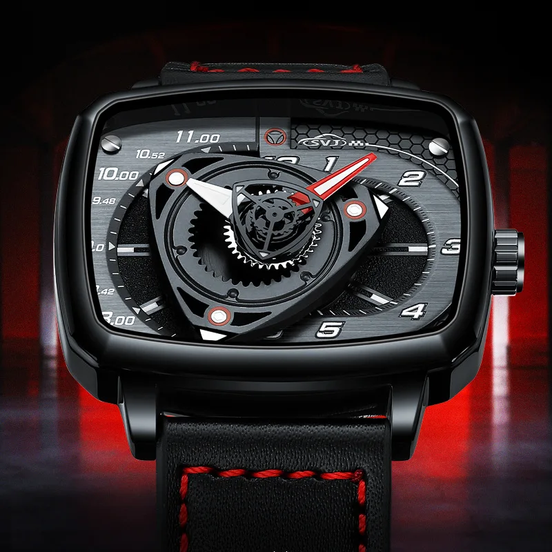 Rotor Engine Quartz Watches for Men Waterproof Sport Rotate Wheel Wristwatch Car Wheel Rim Hub Design Non-Mechanical Wristwatch