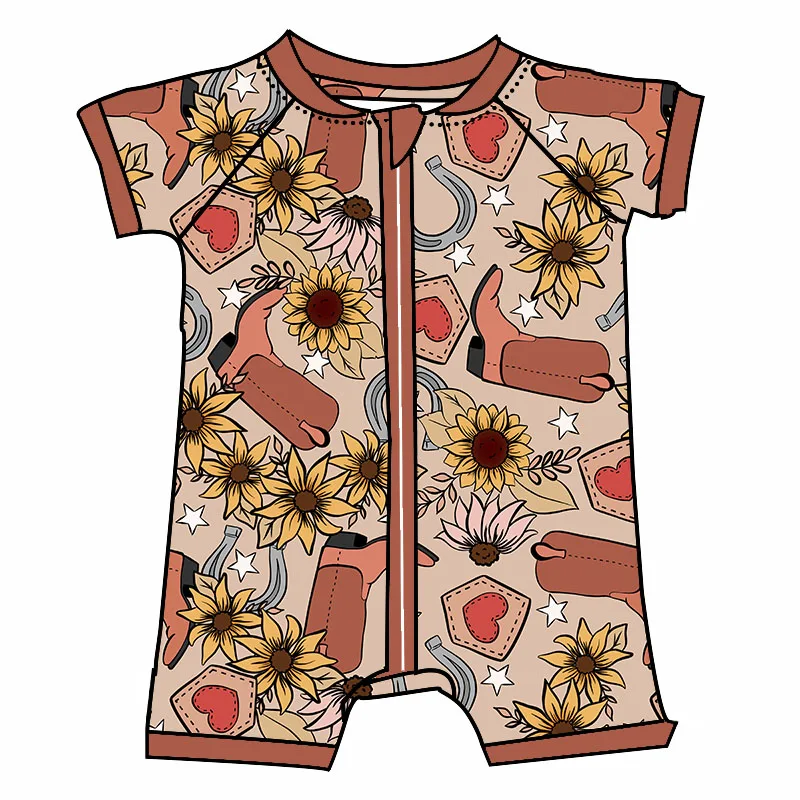 Short Sleeve Bamboo Fabric Baby Sleep Zippy Romper  Infant Girl Pajamas Customized Clothes Kid Shorties
