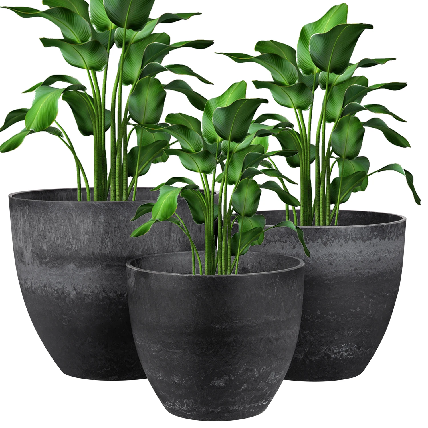 Home Decoration Eco Friendly Plastic Round Flower Pot Plant Pot with Natural Stone Finishing for Indoor and Outdoor Garden Plant